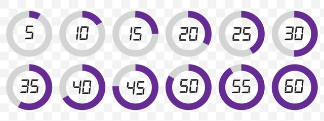 Wall Mural - circular red and gray timer icons showing 5 to 60 minutes in increments used for countdown or tracking