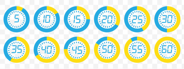 Wall Mural - circular red and gray timer icons showing 5 to 60 minutes in increments used for countdown or tracking
