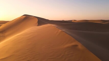 Wall Mural - Fine desert sand gently blowing across sculpted dunes in slow motion dry, travel, slow motion