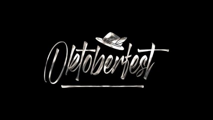 Oktoberfest Text Animation with Festive Hat Graphic Element and Elegant Metallic Effect on Black Background