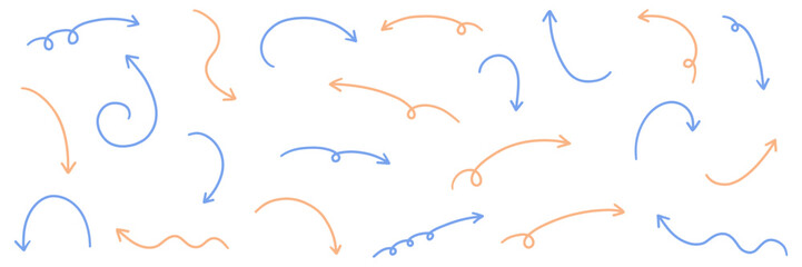  ゆるい矢印のベクターイラストセット。アイコン、やじるし、シンプル