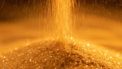 Wall Mural - Mesmerizing slow motion close-up of fine golden sand flowing and cascading gently downwards element, time, destination