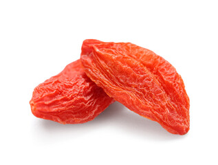 Wall Mural - Red dried goji berries on white background