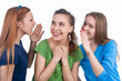 © danmorgan12 - Company of Three Expressive Winsome Young Funny Caucasian Girlfriends Sharing Their Secrets Whispering to Ears.Isolated Over White