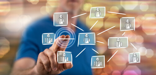 Wall Mural - Man touching a social network concept