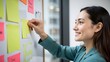 © ai - Cheerful businesswoman organizing agile sprint task board