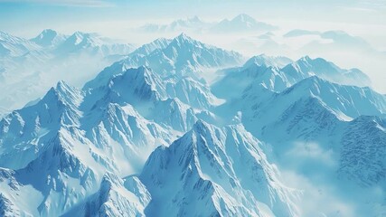 Wall Mural - video Aerial view of snow-capped mountains, suitable for use in travel, adventure, or winter-themed projects