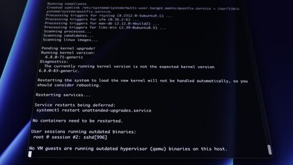Close-up of a modern computer screen displaying complex programming code and system logs, visualizing software development, digital operations, data processing, and cybersecurity efforts