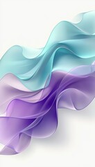 Wall Mural - Abstract Elegance Smooth Translucent Waves in Soft Aquamarine and Light Orchid on White Canvas