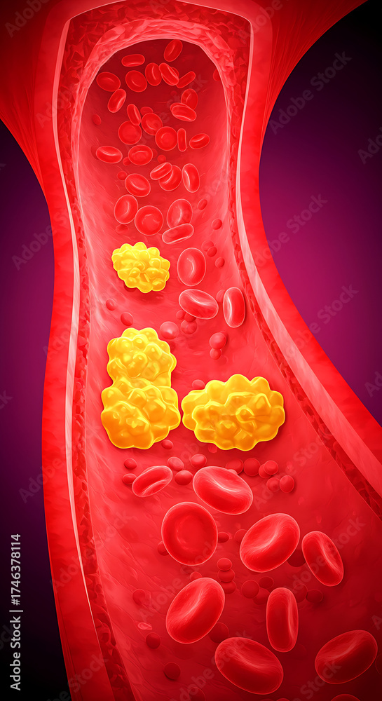 Cholesterol Buildup in Artery with Red Blood Cells – Atherosclerosis ...