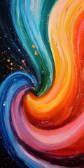 Wall Mural - Colorful painting of a spiral with a rainbow of colors. The painting is abstract and has a sense of movement and energy