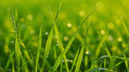 Wall Mural - close up slow motion green grass blades waving rhythmically in a gentle field breeze natural world, 