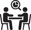 © ALPHA 2.0 - business meeting glyph icon with magnifying glass analyzing pie chart vector