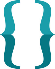 Curly brackets icon reflecting on a white background, representing coding, programming, and software development