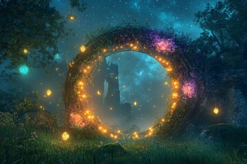 Wall Mural - A large, glowing, colorful, and mysterious looking tree with a large, glowing