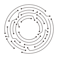 Wall Mural - Circuit board circle line dots connection. Motherboard electronic technology data, electrical board, cpu. Programming science, computer system elements