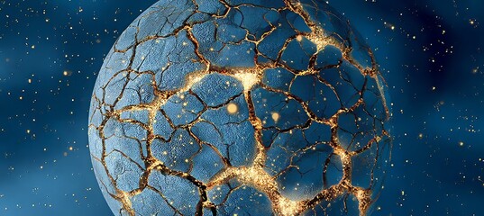 Wall Mural - Cracked planet in a vibrant nebula, showcasing a shattered sphere with glowing fissures in space