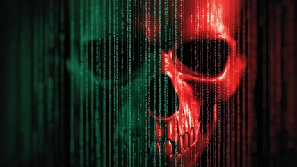 network data security system, futuristic design technology server background, hacker screen with green binary code with text 