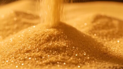 Wall Mural - Fine golden sand pours slowly, creating smooth, undulating desert-like structures slowly, calm, earth