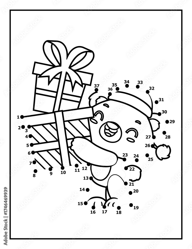 christmas animals gift box, Dot to dot by numbers activity for kids ...