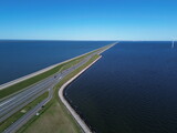 A7 motorway through water in North Holland, view from above