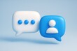 © mlangsen - Rounded 3D white chat bubble with dots, blue user bubble, soft light blue background