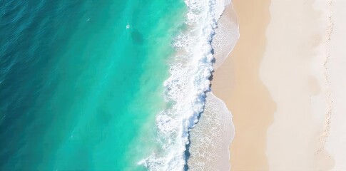 Wall Mural - Stunning aerial shot of turquoise ocean water, crashing waves, and pristine white sand beach Perfect for travel, vacation, or nature-themed projects , sea, summer, blue