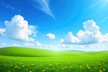 Wall Mural - Stunning panoramic view of a vibrant blue sky, fluffy white clouds, idyllic and serene Perfect for travel, nature, and inspirational projects , sky, idyllic