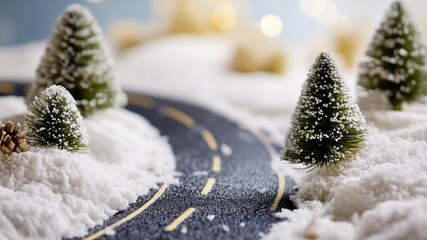 Wall Mural - A scenic view of a road covered in snow with trees on top, ideal for winter landscapes and outdoor activities