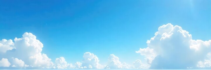 Wall Mural - vast, tranquil blue sky, perfect for relaxation and serenity soft, wispy clouds drift peacefully acr