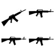 © Stock - Collection of four black silhouette assault rifles isolated on a white plain background design element