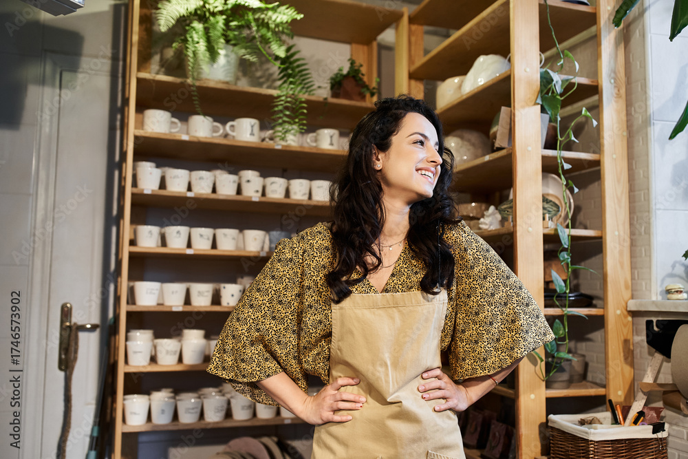 Young woman enjoying her time in a pottery studio creating unique ...