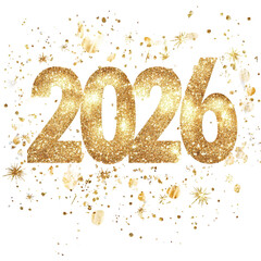 Wall Mural - New Year Glittering 2026: The year 2026 shimmers with golden glitter, a celebratory depiction suitable for various occasions and themes. The sparkling elements are ideal for new beginnings. 