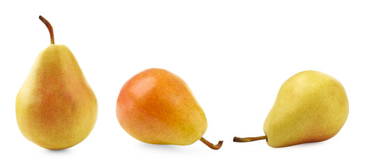 Wall Mural - Fresh juicy yellow pears isolated on white, set