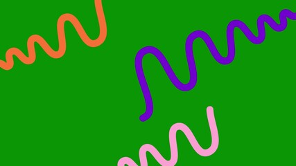 Wall Mural - Animated colorful decorative wavy lines is drawn. Linear multicolor background. Looped video. Vector illustration isolated on green background.