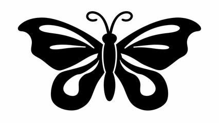 Wall Mural - Simple black and white butterfly with detailed wing patterns and curled antennae design illustration