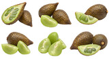 Fresh salak fruit with brown scaly skin and green flesh, isolated on white background, healthy tropical fruit perfect for nutrition articles