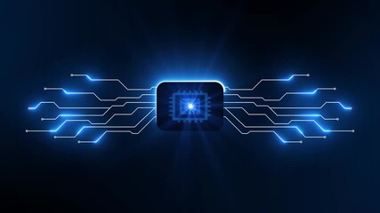 Wall Mural - Blue chip motherboard seamless loop animation background  
