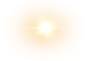 Wall Mural -  Futuristic lens flare PNG with golden beam and sunlight glare effect, glowing particles, and shiny reflection.