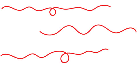  Isolated curved threads on white page. Isolated red curved thread on white background. Red thread icon sets on white background. Vector red thread set on white page. 