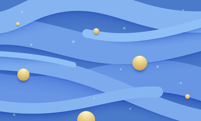 Wall Mural - Blue light background with wavy papercut layers vector illustration