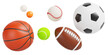© marozhkastudio - 3d sports balls for soccer, basketball, baseball, american football, tennis and ping pong. Render realistic set of sport game equipment for training and competition, isolated icons