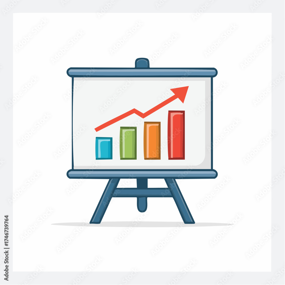 Cartoon illustration of a presentation board displaying a bar graph ...