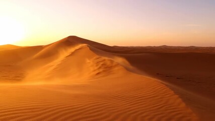 Wall Mural - Fine desert sand gently blowing across sculpted dunes in slow motion relaxation, peaceful, slow motion