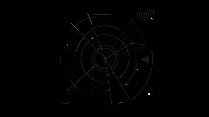 Wall Mural - Dynamic Futuristic HUD Interface: Geometric Lines & Data Elements on Black Background