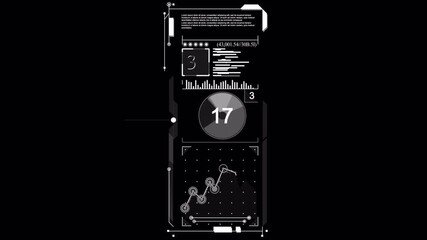 Wall Mural - Dynamic Monochrome Heads-Up Display with Animated Data Visualization and Sci-Fi Infographics