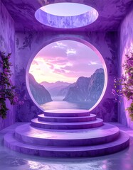 Wall Mural - Modern empty stage with a circular purple concrete podium