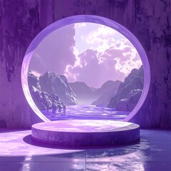 Wall Mural - Modern empty stage with a circular purple concrete podium