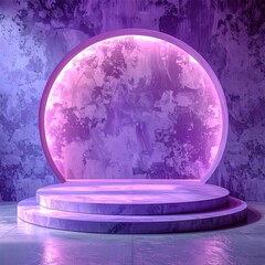 Wall Mural - Modern empty stage with a circular purple concrete podium