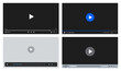 © Ukio.stock - Video player. Media interface with screen and control icons, play button. Multimedia online player for computer website movie, phone stream app. Vector isolated template set